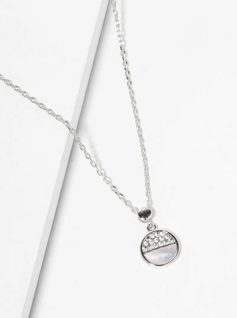 18K Gold Dipped Half CZ Half MOP Round Pendant Dainty Necklace