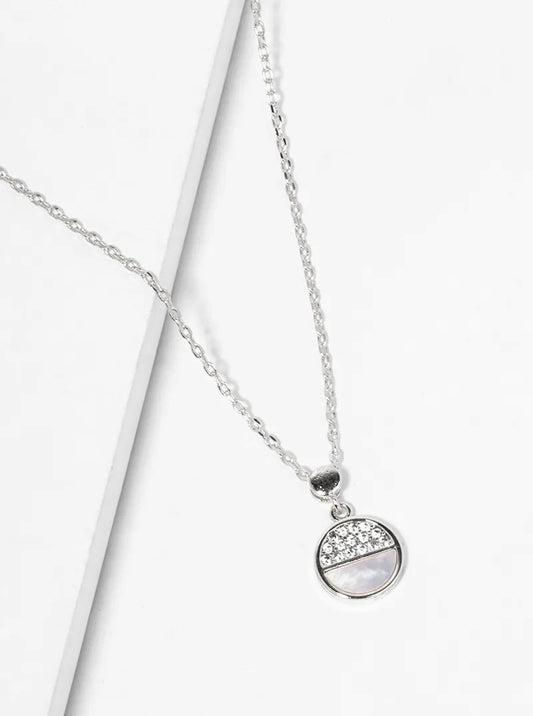 White Gold Dipped CZ Pave Double Square Pendant Delicate Necklace