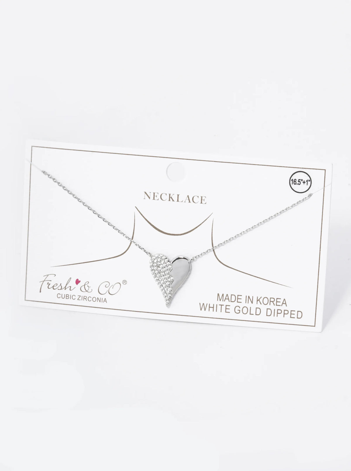 18K Gold Dipped Half Cubic Zirconia Pave Heart Pendant Necklace