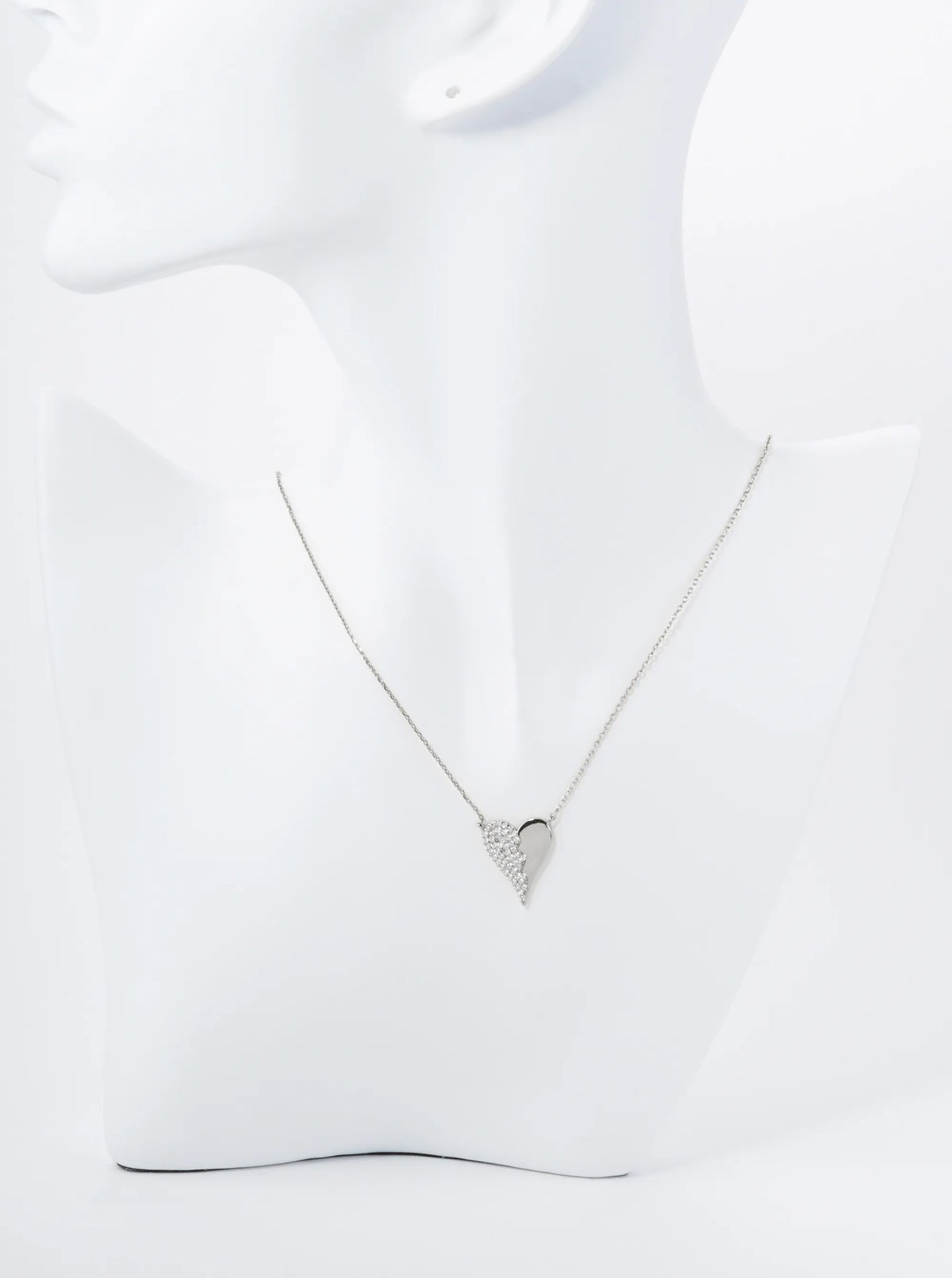 18K Gold Dipped Half Cubic Zirconia Pave Heart Pendant Necklace