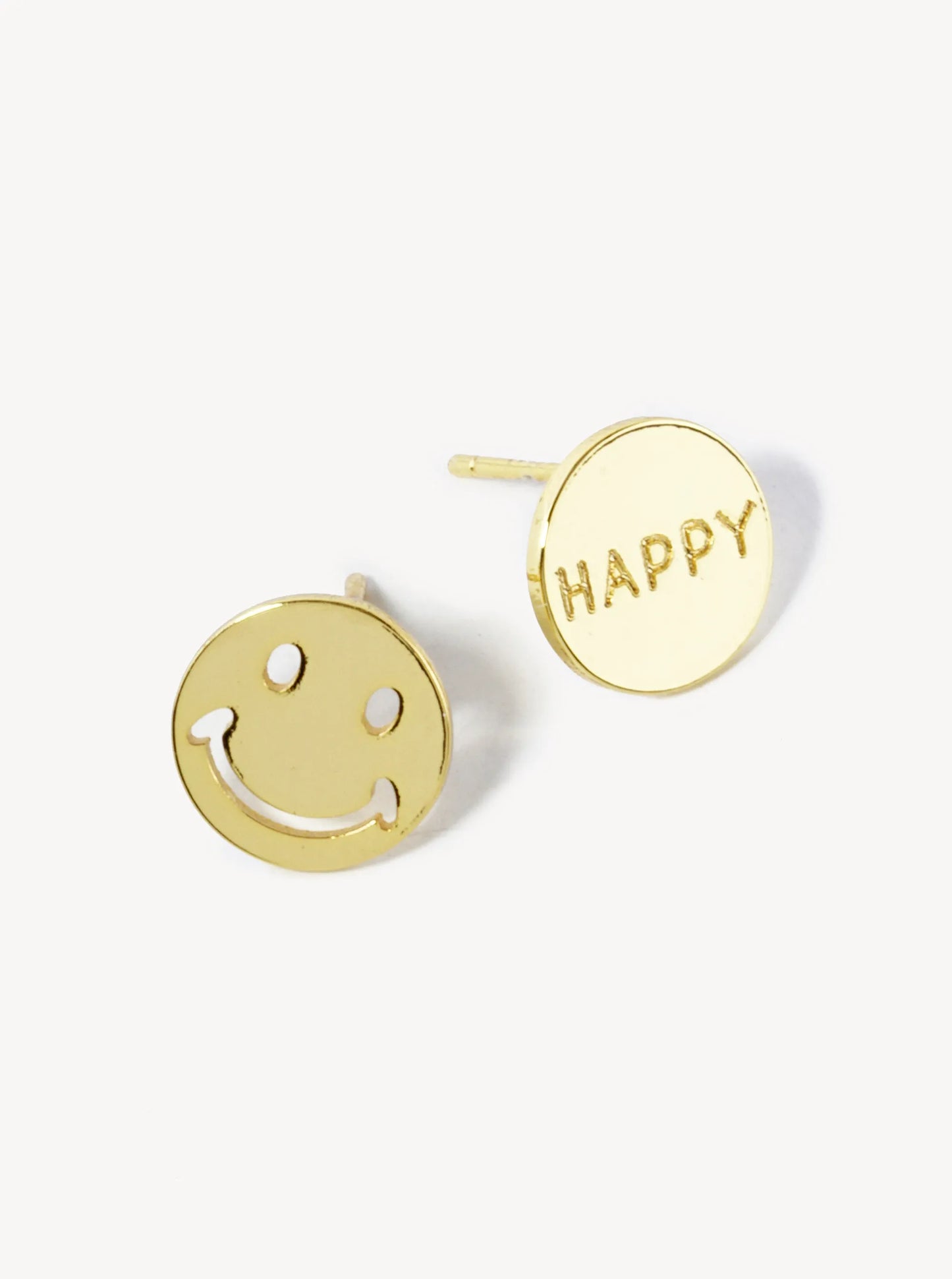 18K Gold Dipped Happy Smiley Face Button Stud Earrings