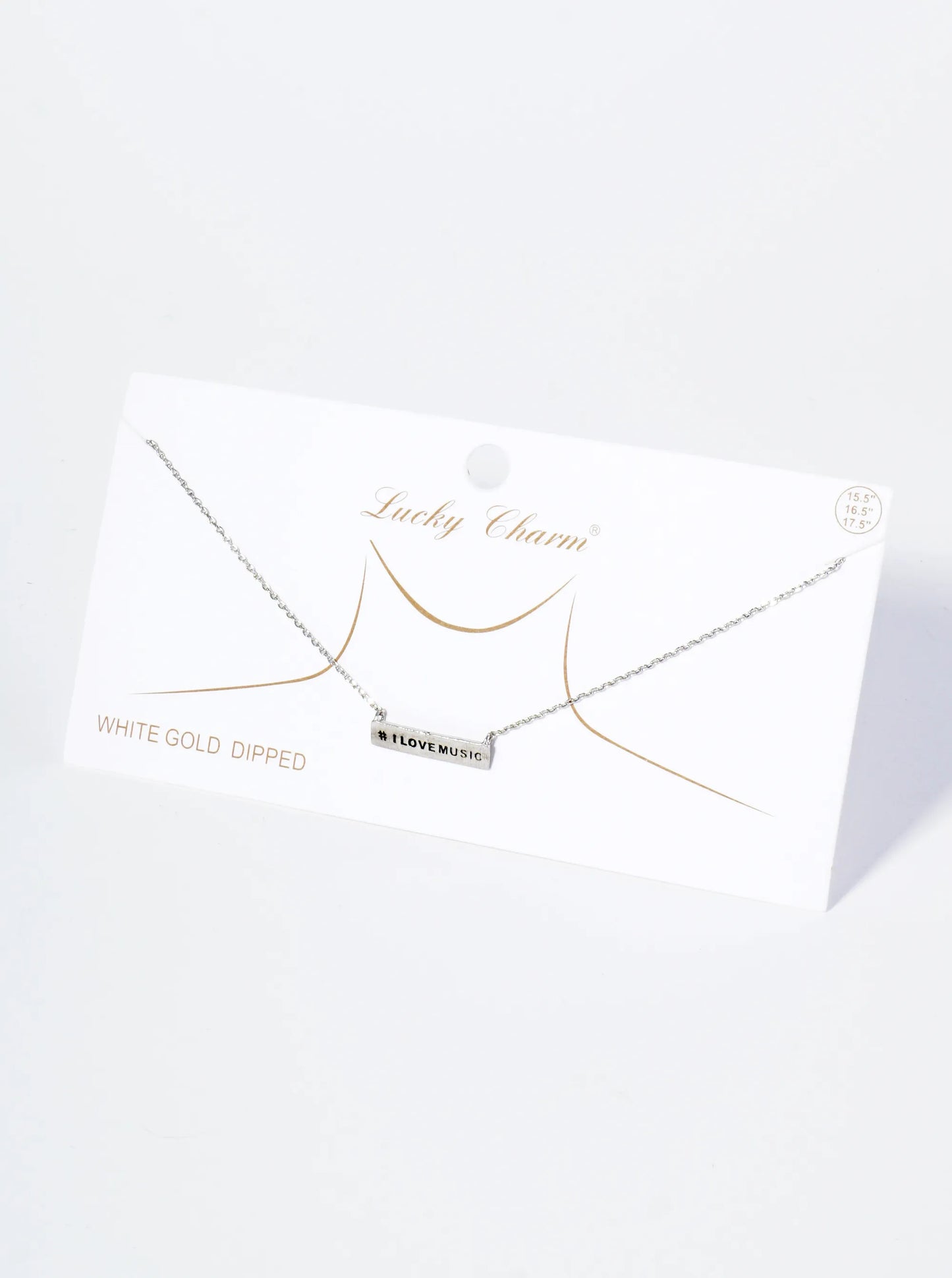 18K Gold Dipped Hashtag I Love Music Bar Pendant Necklace