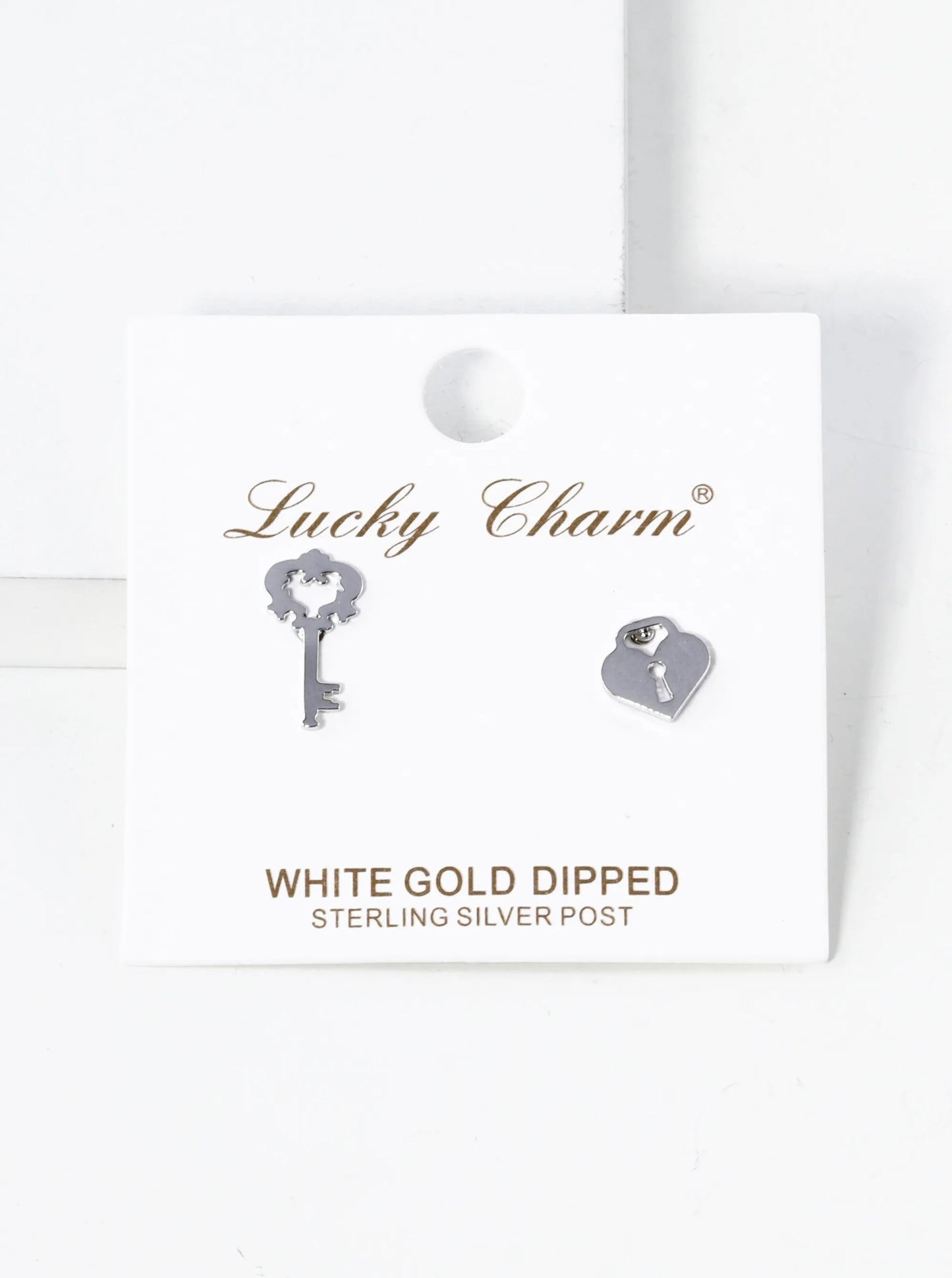 18K Gold Dipped Heart Lock And Key Asymmetric Brass Stud Earrings