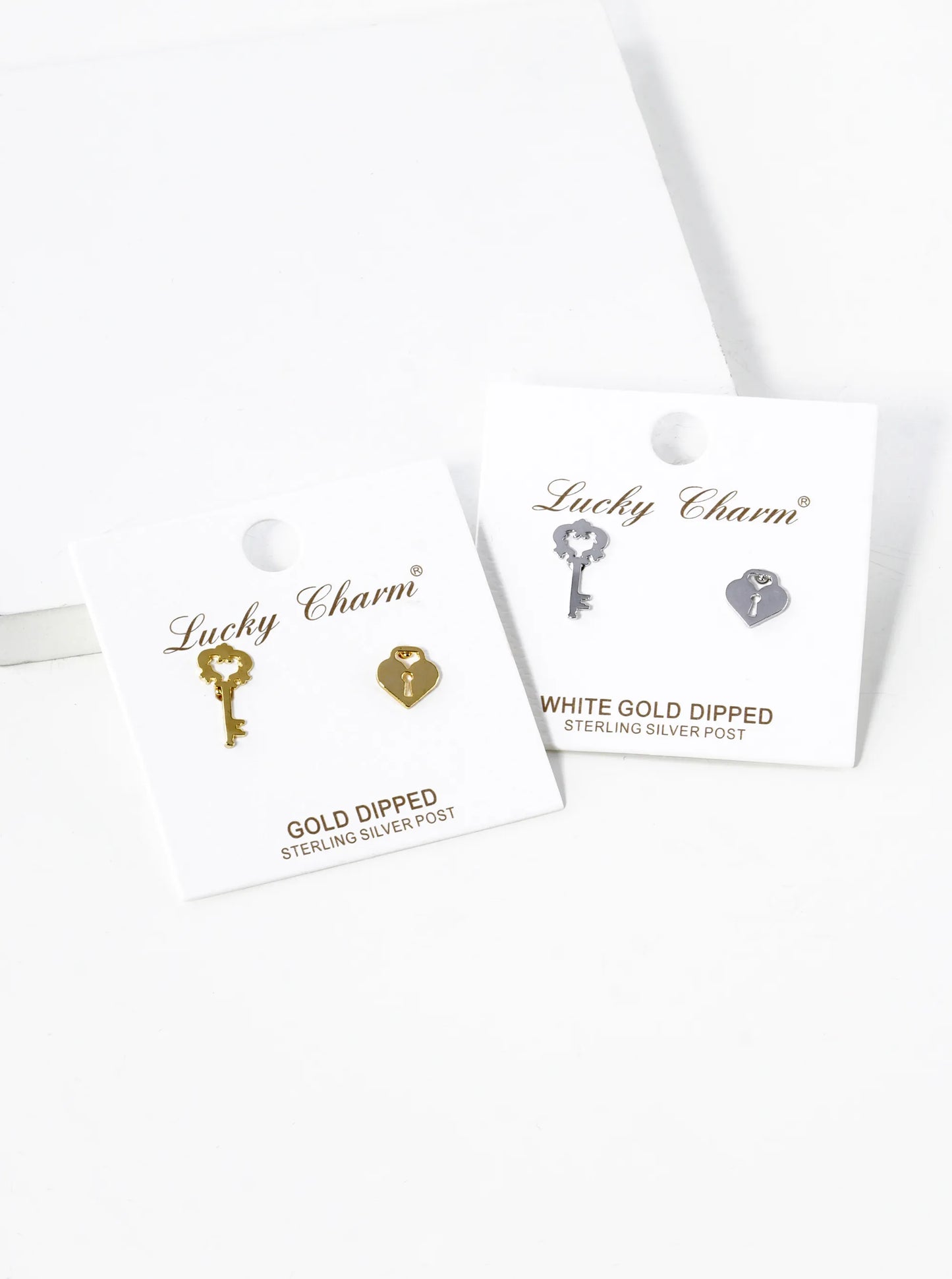 18K Gold Dipped Heart Lock And Key Asymmetric Brass Stud Earrings