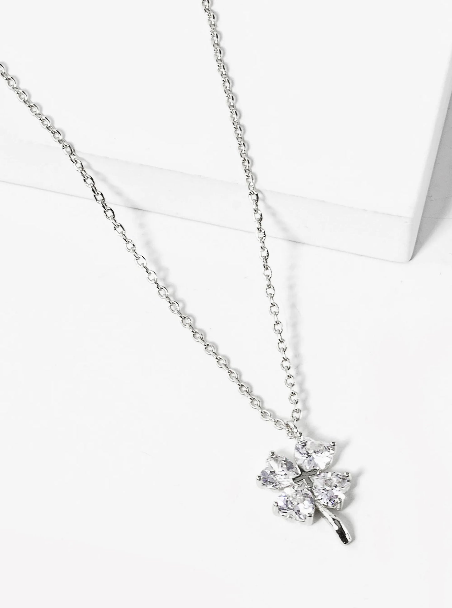 18K Gold Dipped Heart Shape CZ Stone Four-Leaf Clover Pendant Necklace