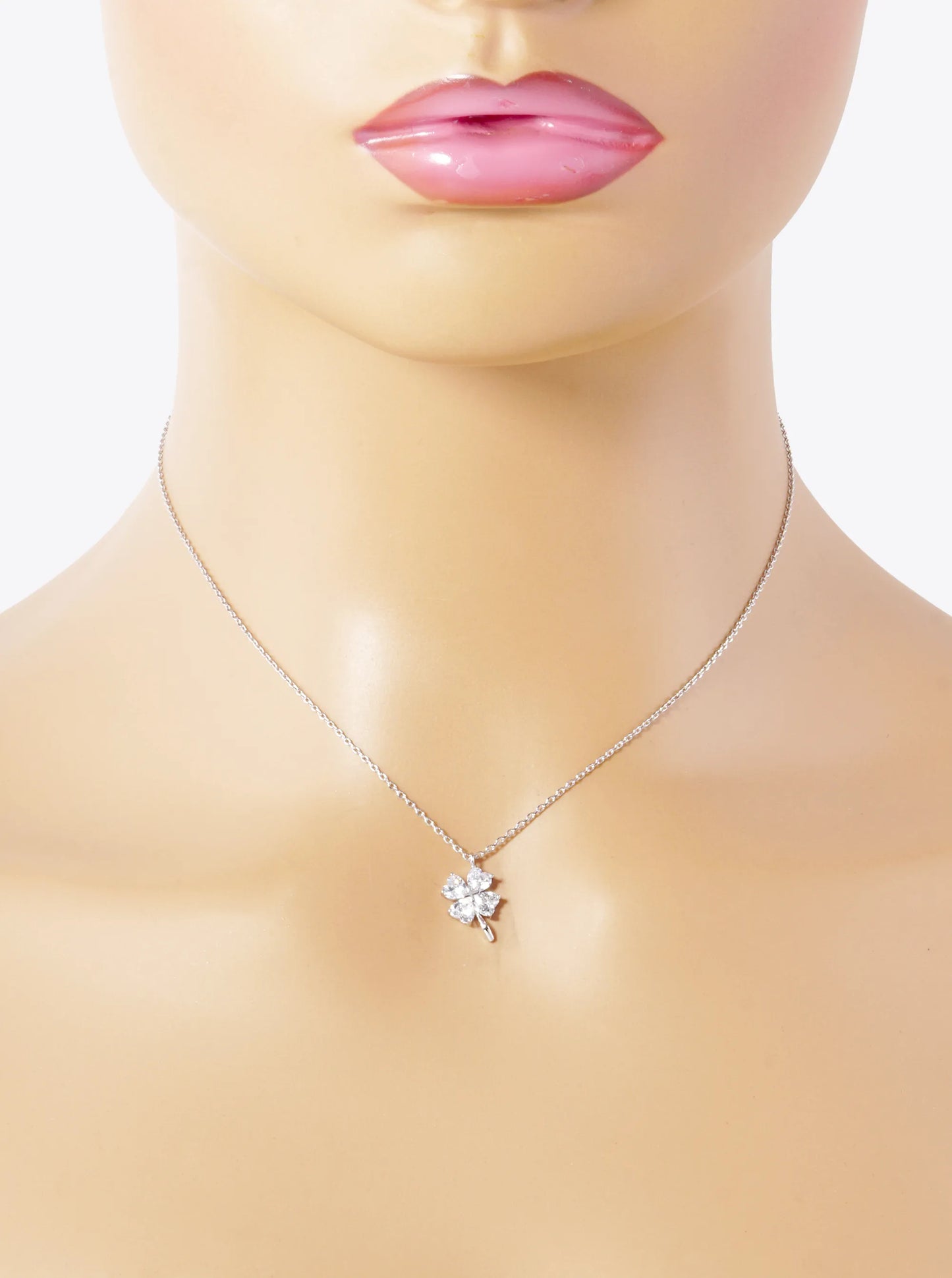 18K Gold Dipped Heart Shape CZ Stone Four-Leaf Clover Pendant Necklace