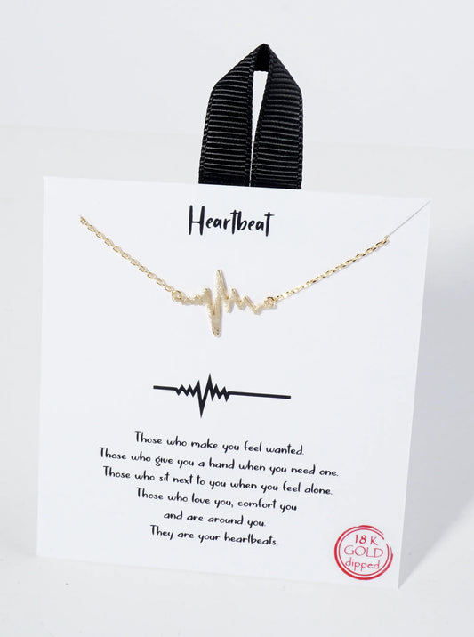 18K Gold Dipped Heartbeat Brass Pendant Necklace