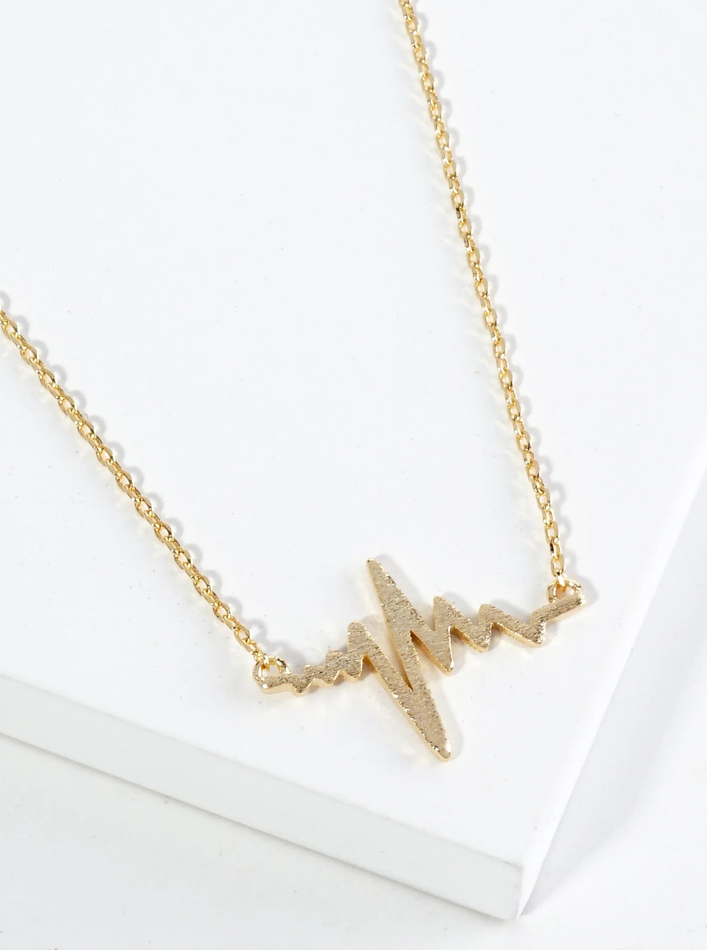 18K Gold Dipped Heartbeat Brass Pendant Necklace