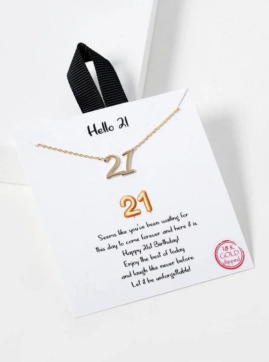 18K Gold Dipped Hello 21 Pendant Necklace