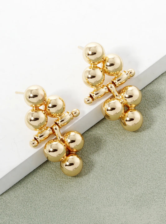 18K Gold Dipped Hollow Circular Cluster Drop Post Earrings
