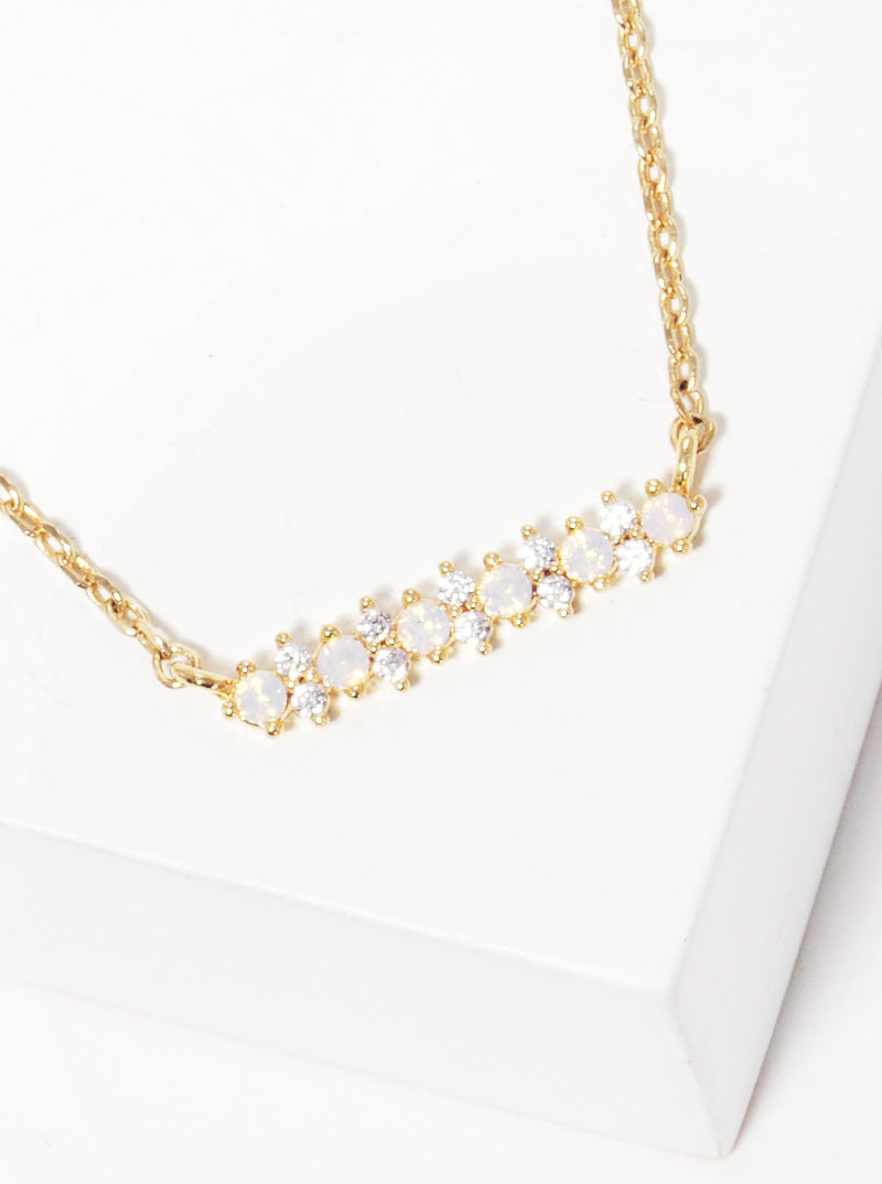 18K Gold Dipped Horizontal CZ Bar Pendant Necklace