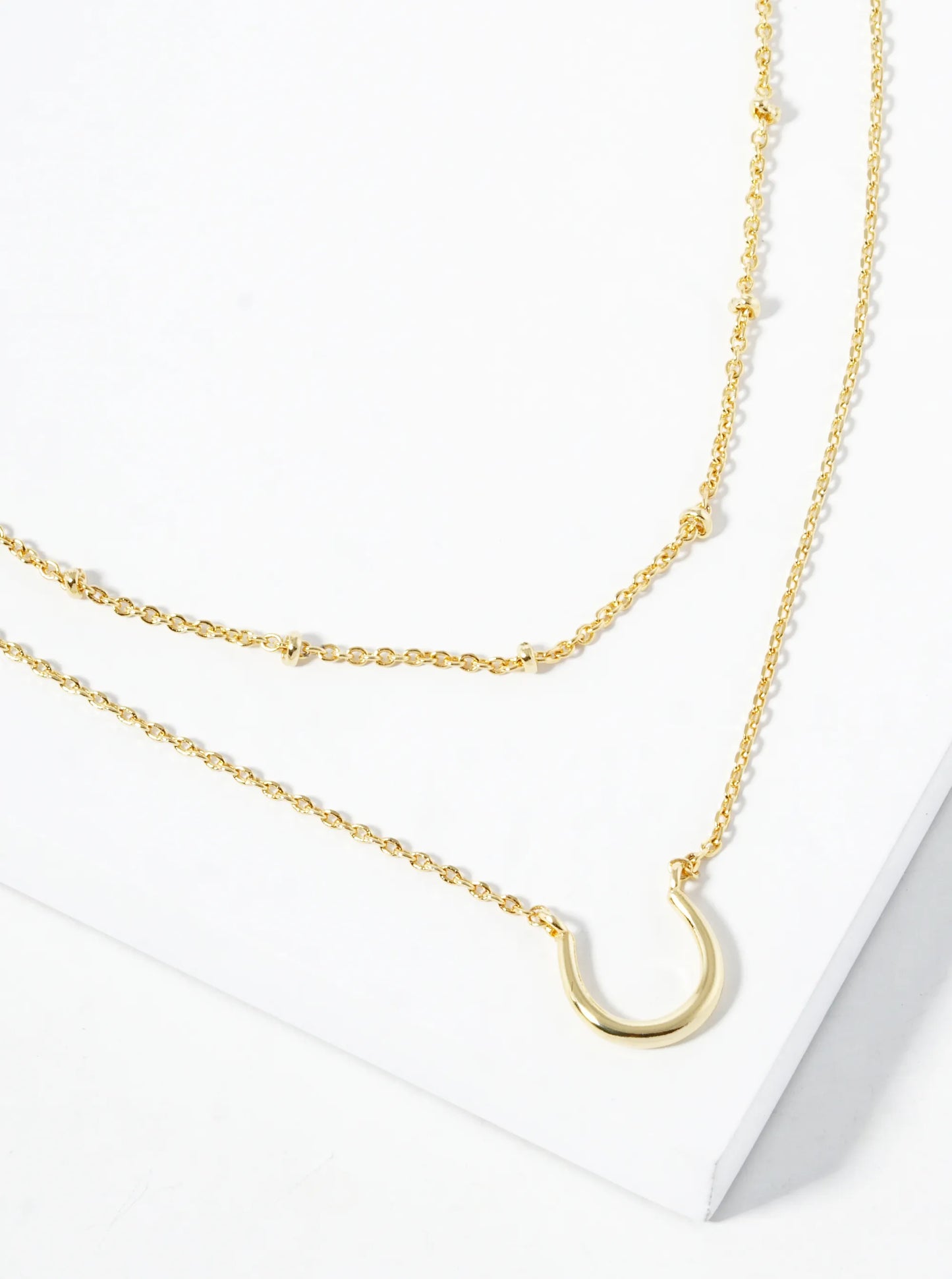 18K Gold Dipped Horseshoe Pendant Double Layer Necklace