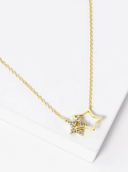 18K Gold Dipped Interlocking CZ Pave Star Pendant Necklace