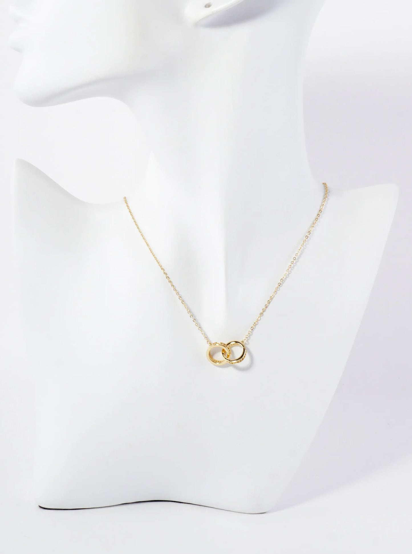 18K-Gold-Dipped Interlocking Circle Pendant Brass Necklace With Side-Set Cubic Zirconia Accents