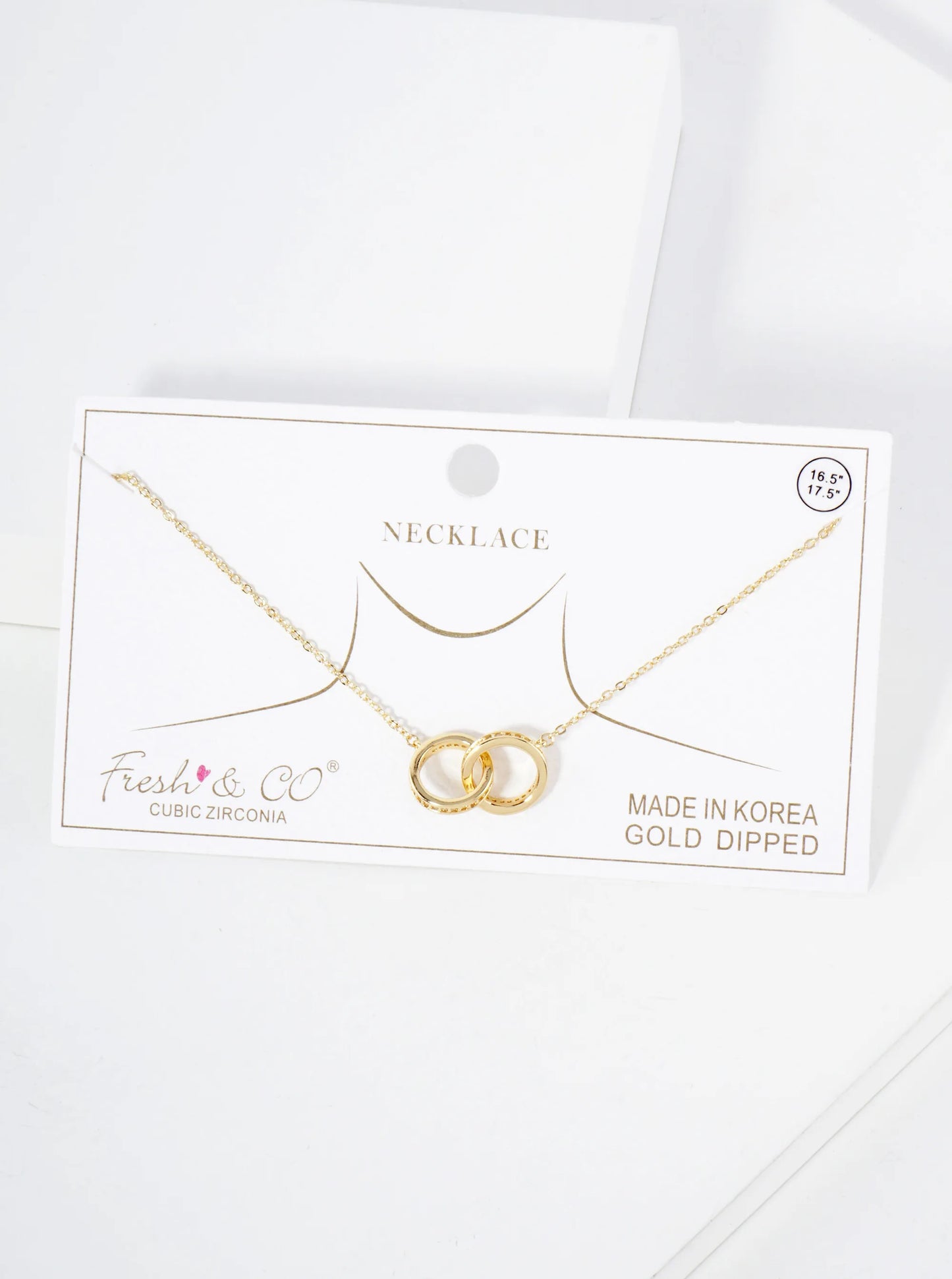 18K-Gold-Dipped Interlocking Circle Pendant Brass Necklace With Side-Set Cubic Zirconia Accents