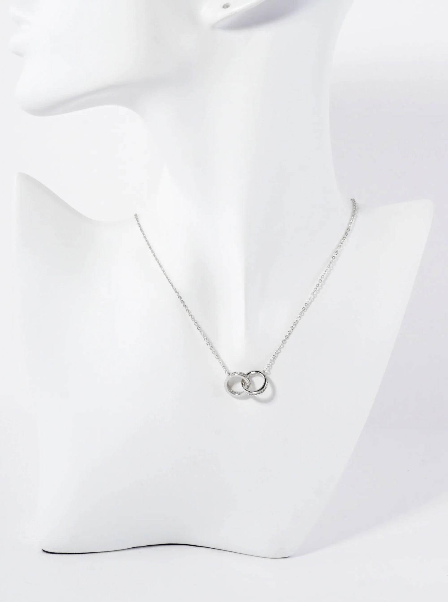 18K-Gold-Dipped Interlocking Circle Pendant Brass Necklace With Side-Set Cubic Zirconia Accents