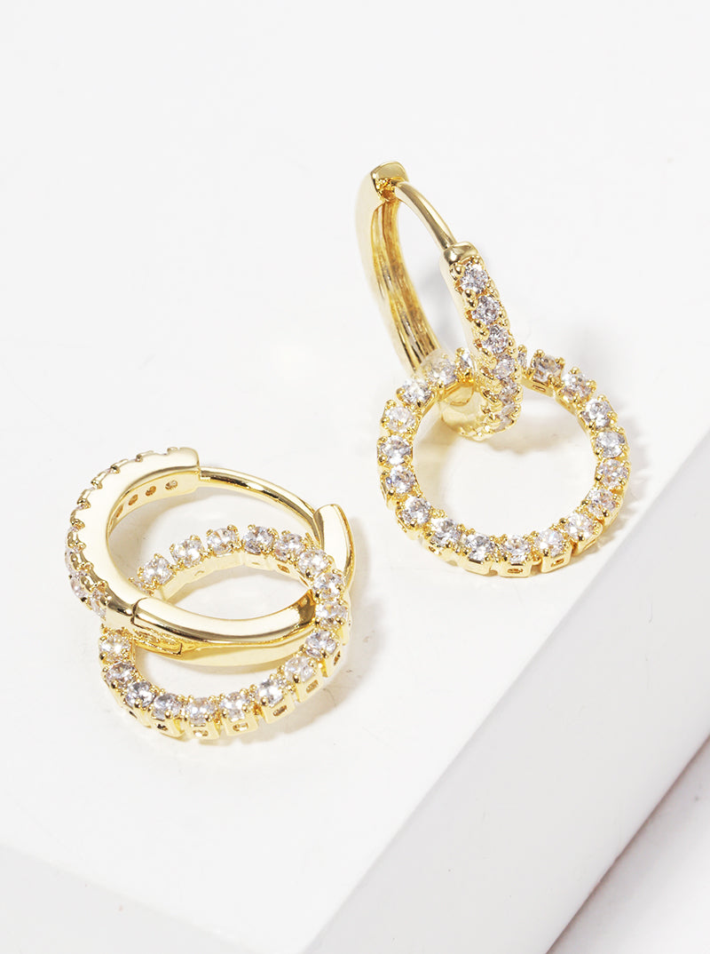 18K Gold Dipped Interlocking Double Round 12mm CZ Pave Huggie Hoop Earrings