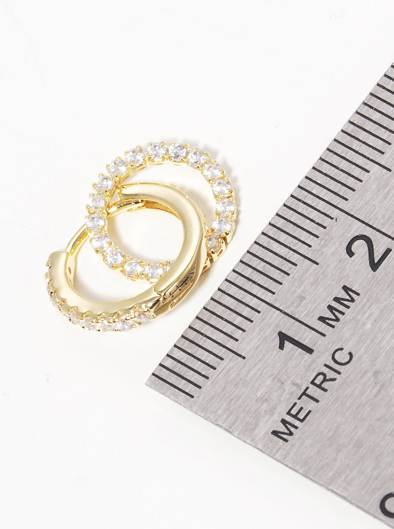 18K Gold Dipped Interlocking Double Round 12mm CZ Pave Huggie Hoop Earrings