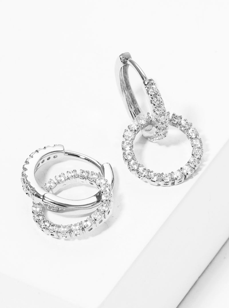 18K Gold Dipped Interlocking Double Round 12mm CZ Pave Huggie Hoop Earrings