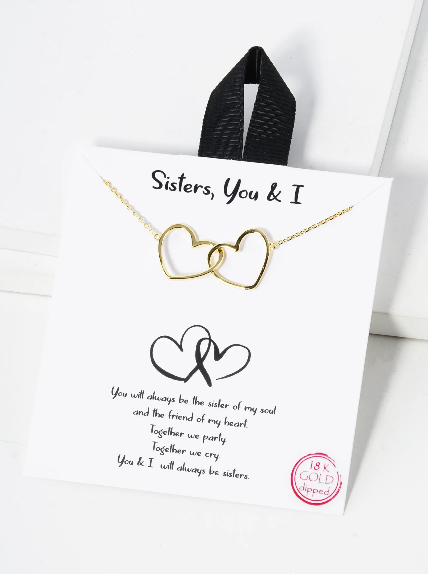 18K Gold Dipped Interlocking Two Wire Hearts Pendant Necklace