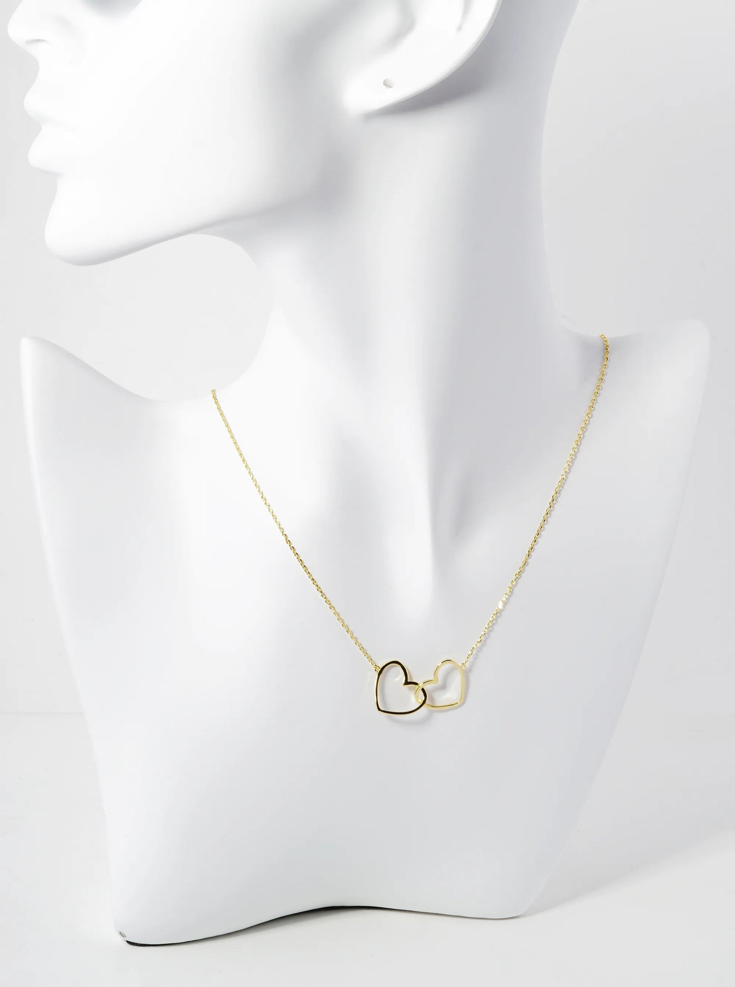 18K Gold Dipped Interlocking Two Wire Hearts Pendant Necklace