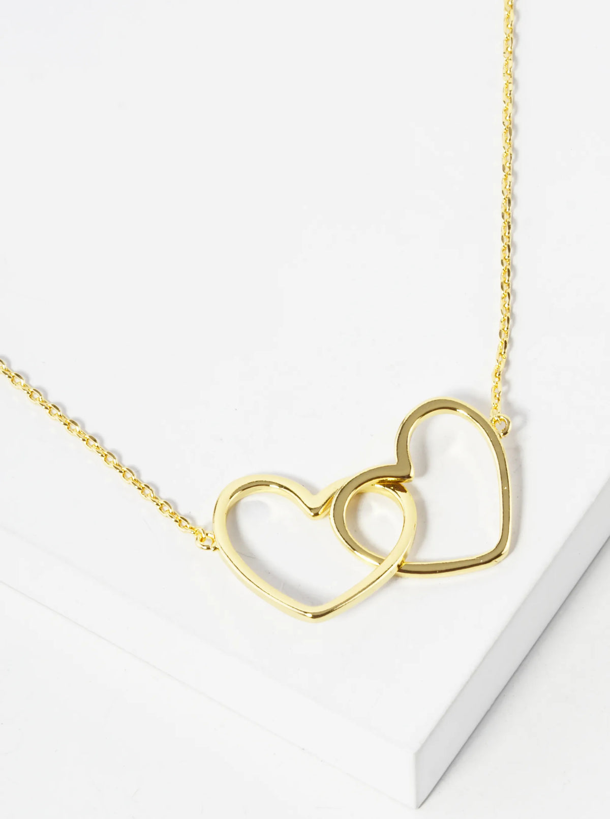 18K Gold Dipped Interlocking Two Wire Hearts Pendant Necklace