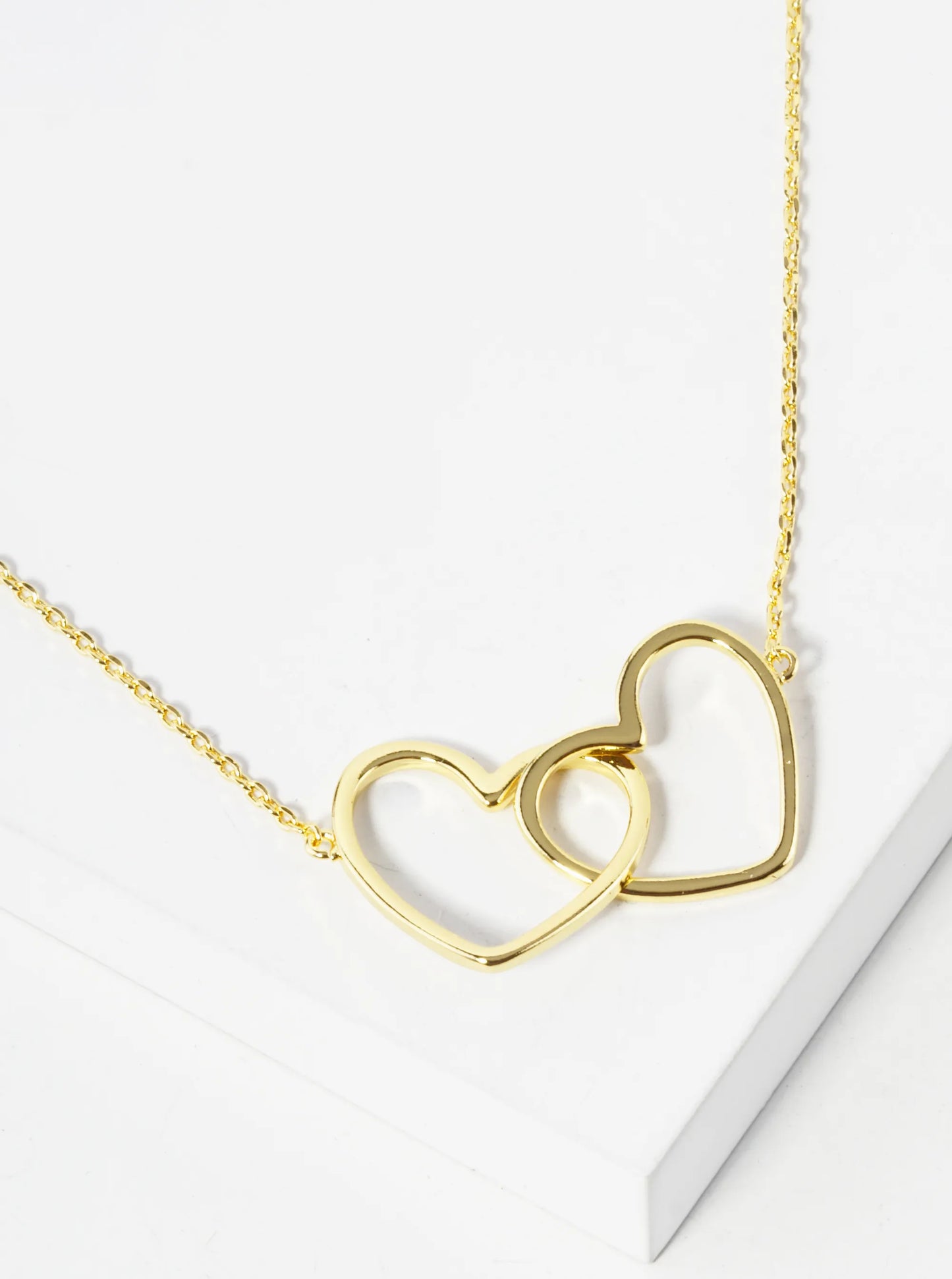 18K Gold Dipped Interlocking Two Wire Hearts Pendant Necklace