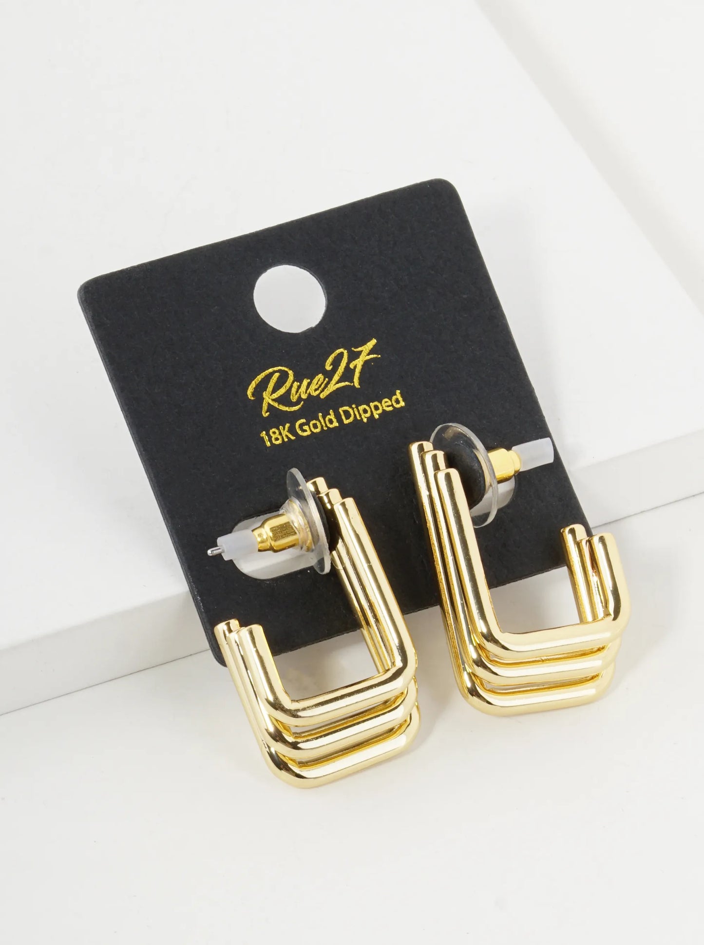 18K Gold Dipped L Shaped 3 Tier Hoop Earrings