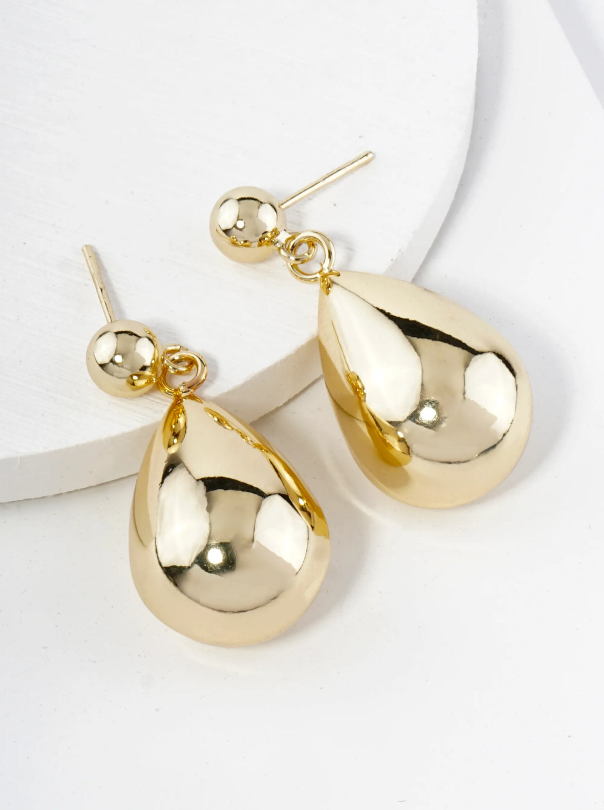 18K Gold Dipped Large Puffy Teardrop Drop Dangle Post Earrings