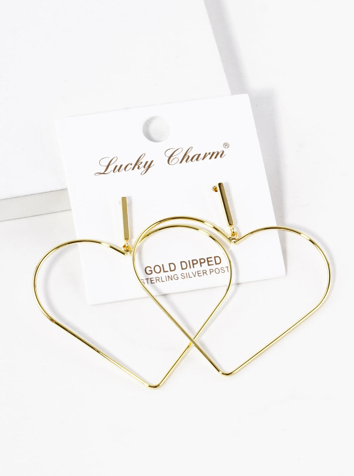 18K Gold Dipped Large Wire Heart Drop Dangle Post Earrings
