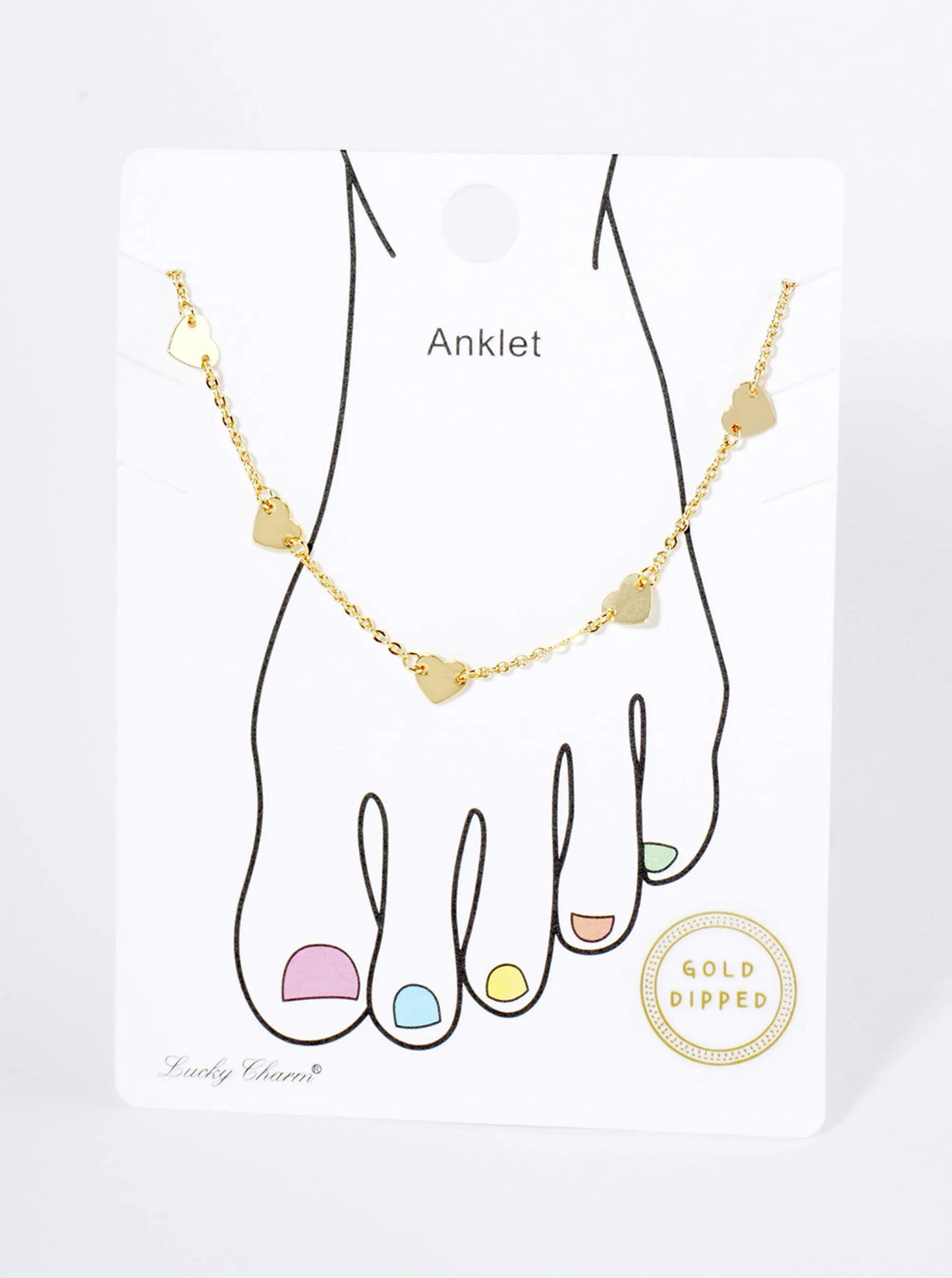 18K Gold Dipped Linked Delicate Heart Brass Chain Anklet