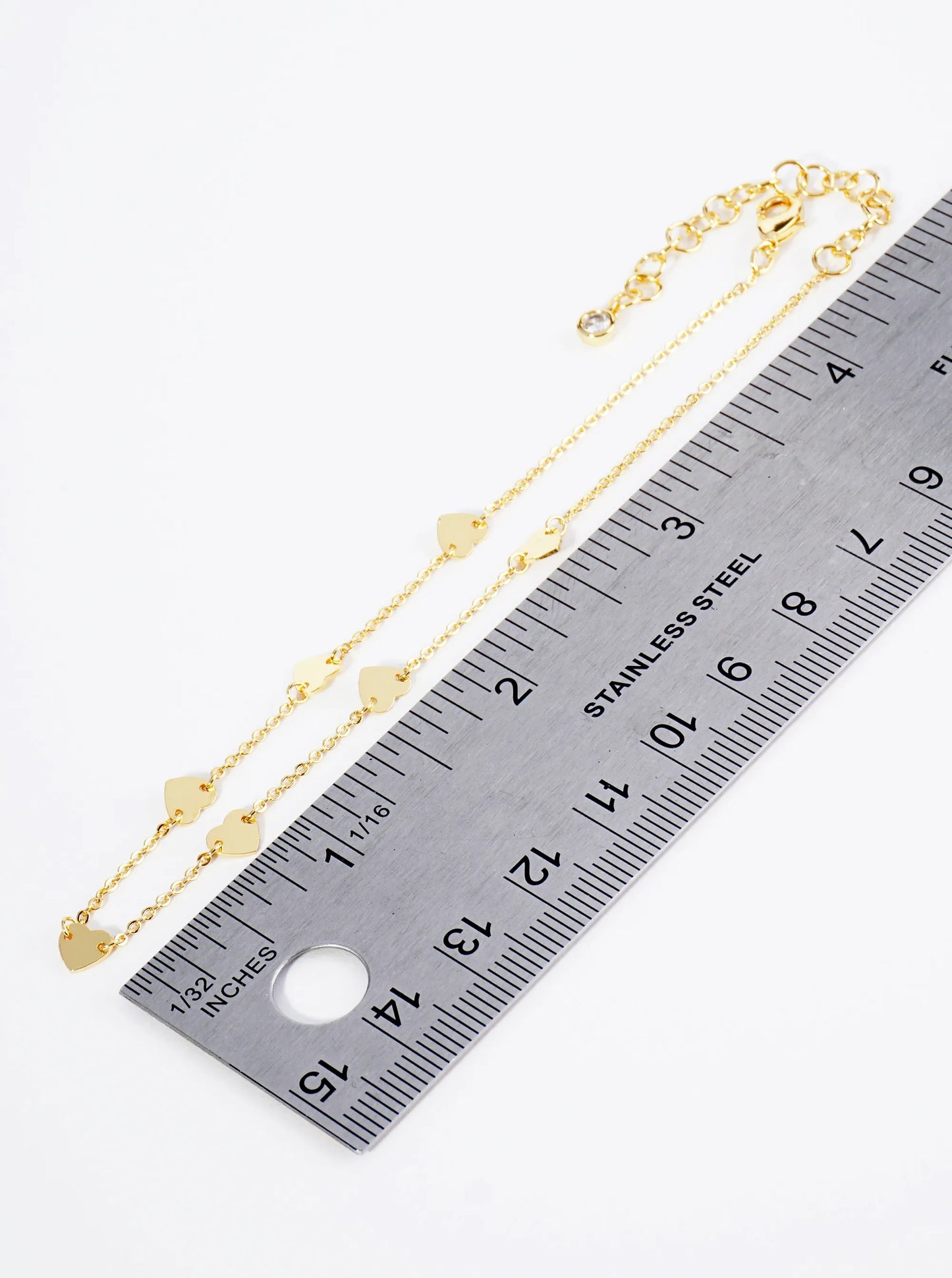 18K Gold Dipped Linked Delicate Heart Brass Chain Anklet