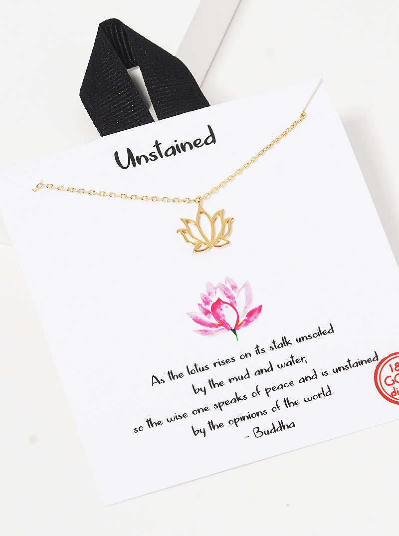 18K-Gold-Dipped Lotus Floral Flower Pendant Necklace