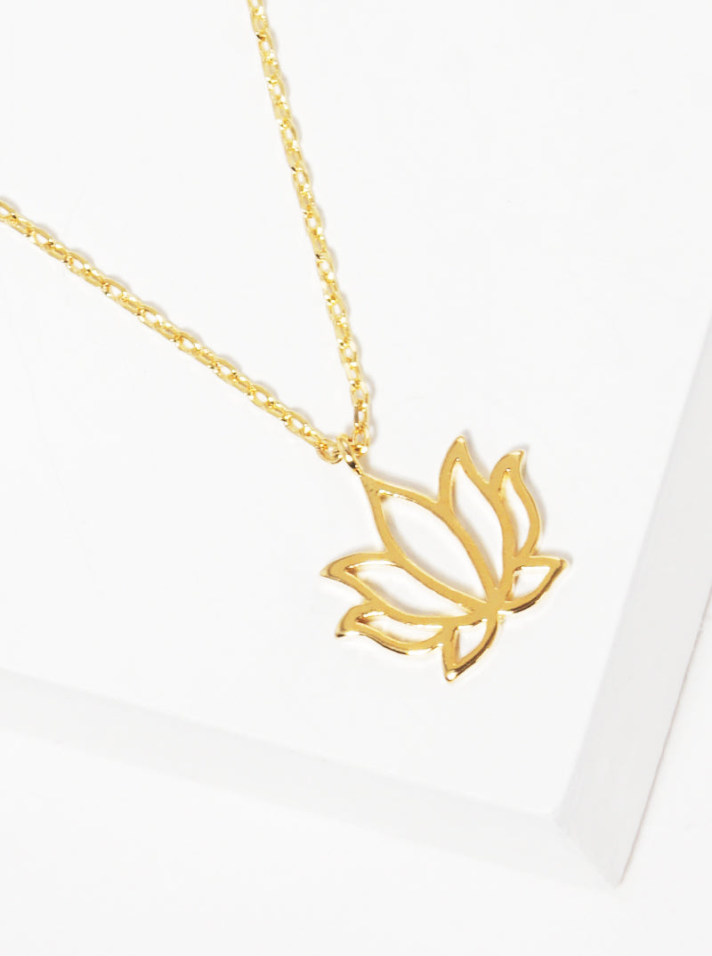 18K-Gold-Dipped Lotus Floral Flower Pendant Necklace