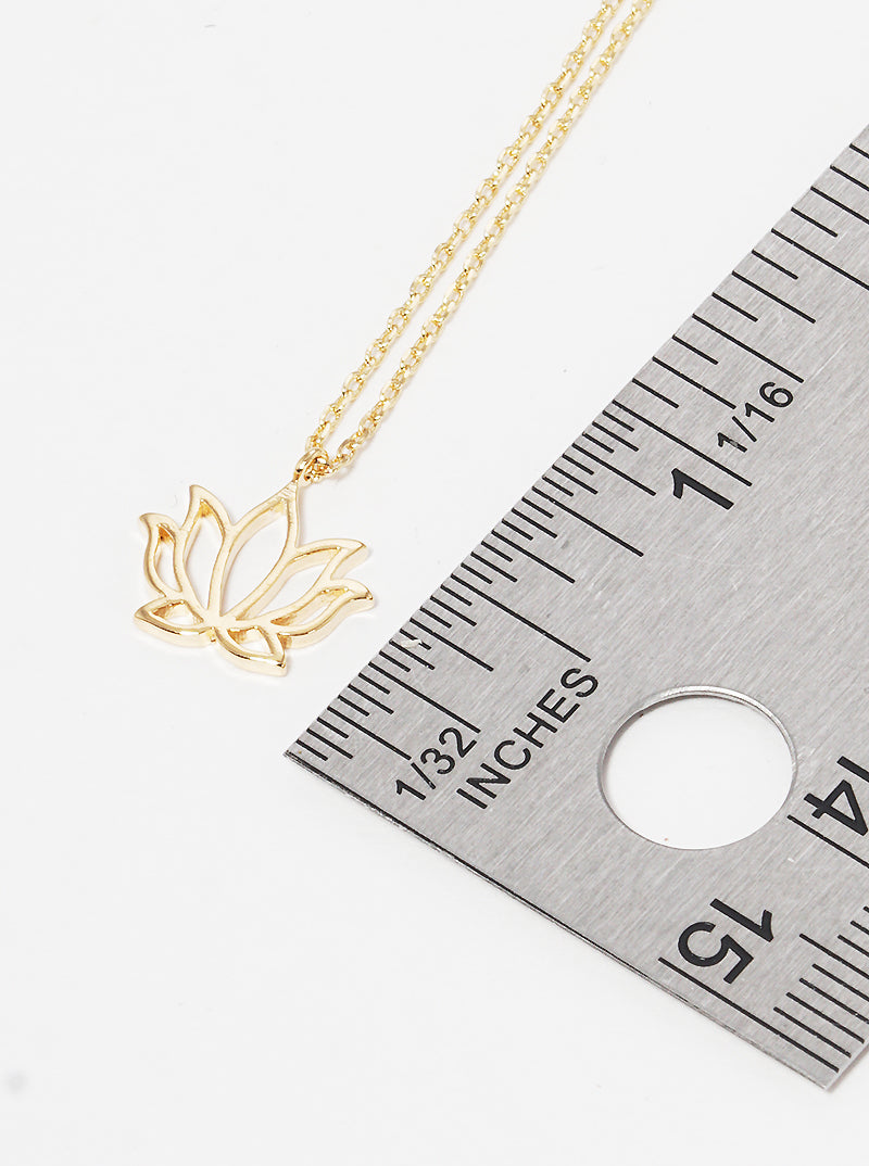 18K-Gold-Dipped Lotus Floral Flower Pendant Necklace