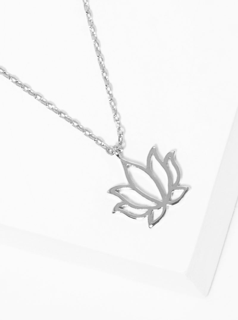 18K-Gold-Dipped Lotus Floral Flower Pendant Necklace