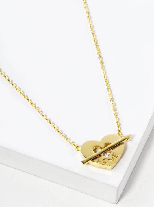 18K Gold Dipped Love Engraved Cupids Heart Pendant Necklace