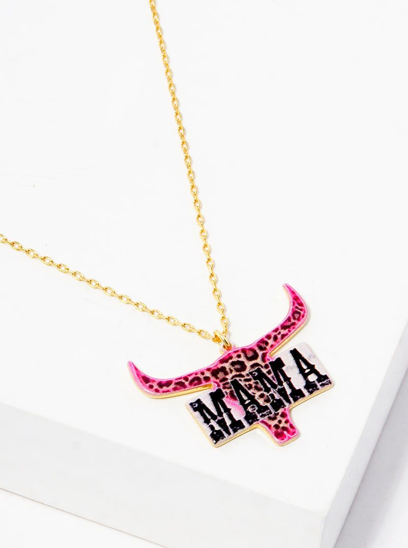 18K Gold Dipped Mama Leopard Bull Head Printed Pendant Necklace