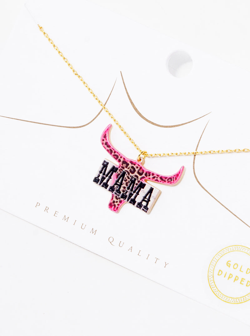 18K Gold Dipped Mama Leopard Bull Head Printed Pendant Necklace