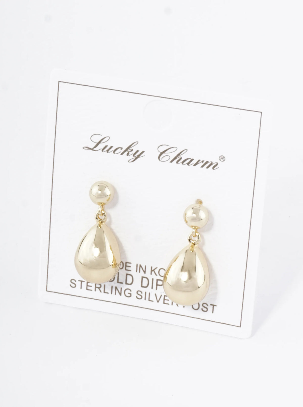 18K Gold Dipped Medium Puffy Teardrop Drop Dangle Post Earrings