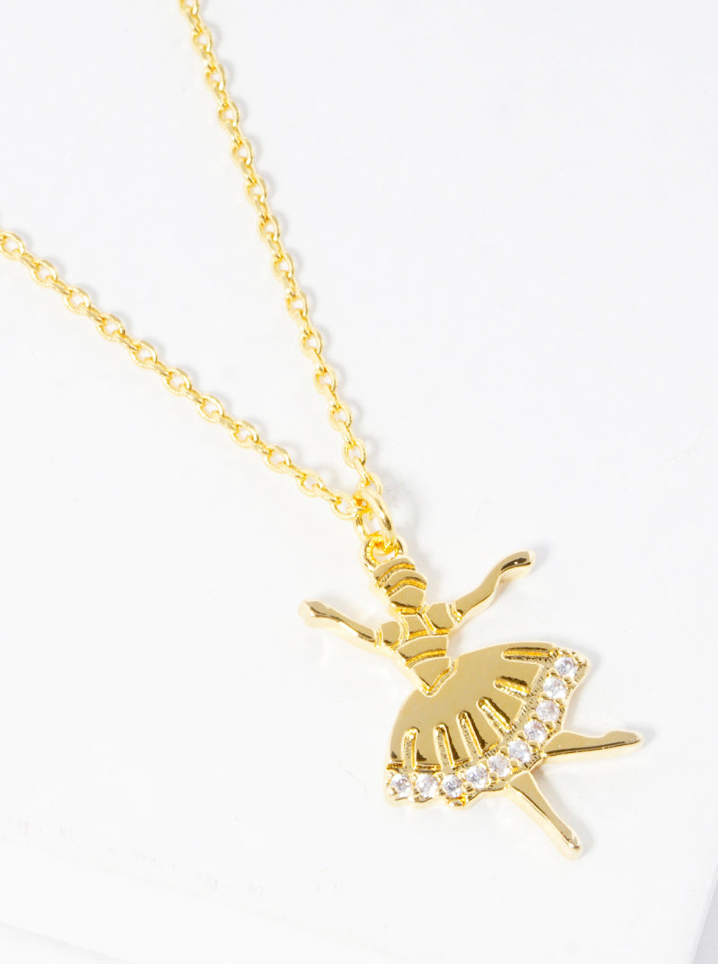 18K Gold Dipped Metal CZ Pave Ballerina Girl Pendant Delicate Necklace
