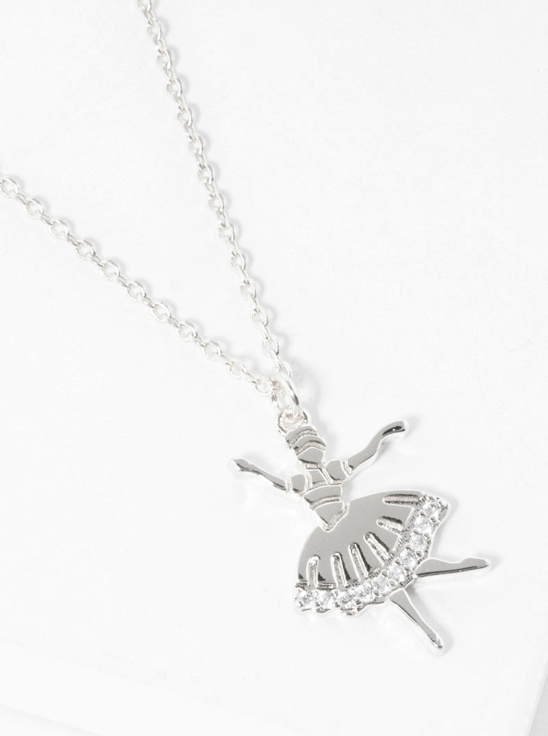 18K Gold Dipped Metal CZ Pave Ballerina Girl Pendant Delicate Necklace