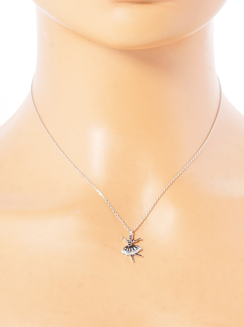 18K Gold Dipped Metal CZ Pave Ballerina Girl Pendant Delicate Necklace