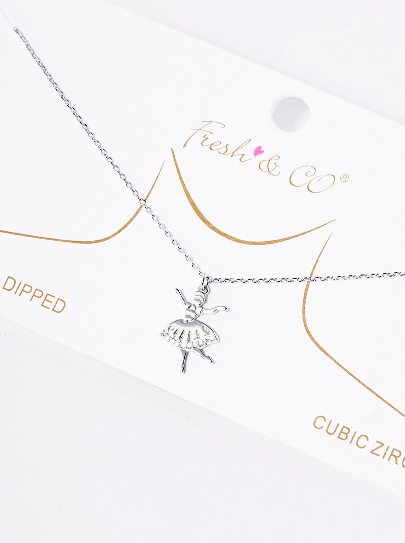 18K Gold Dipped Metal CZ Pave Ballerina Girl Pendant Delicate Necklace