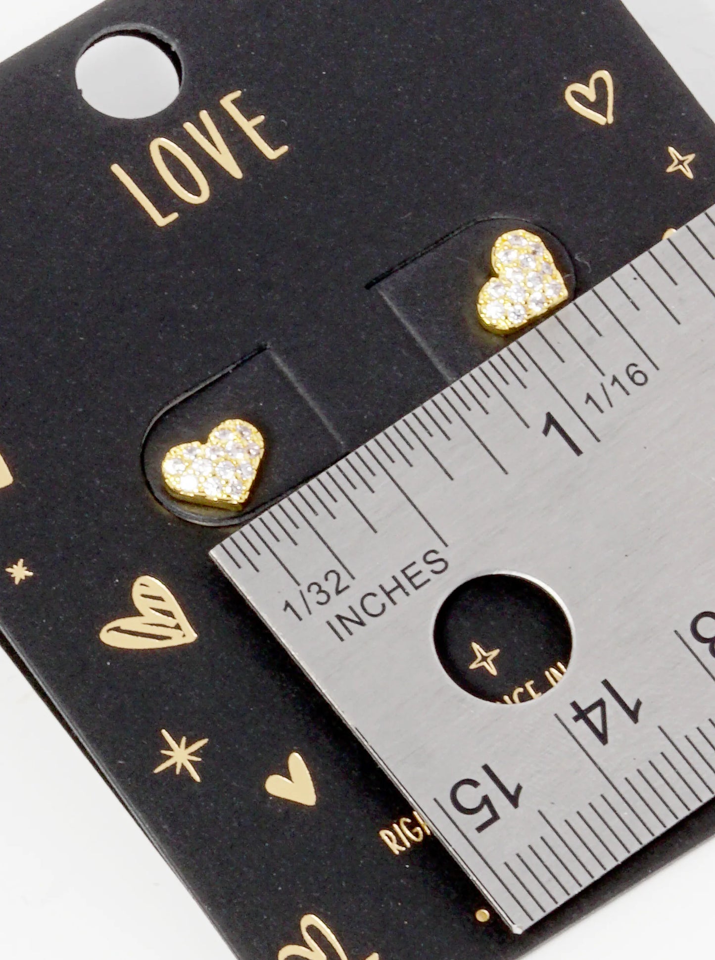 18K Gold Dipped Micro CZ Pave 5mm Heart Stud Earrings