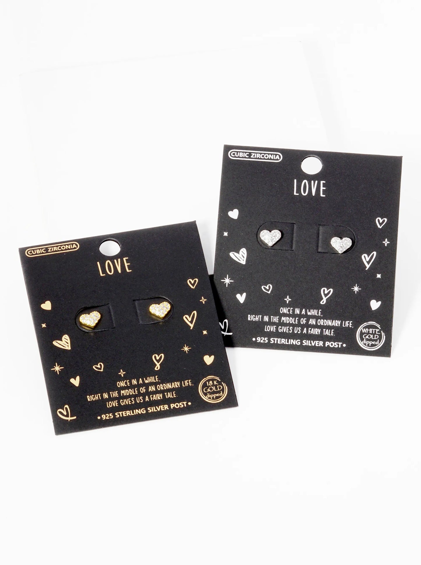 18K Gold Dipped Micro CZ Pave 5mm Heart Stud Earrings