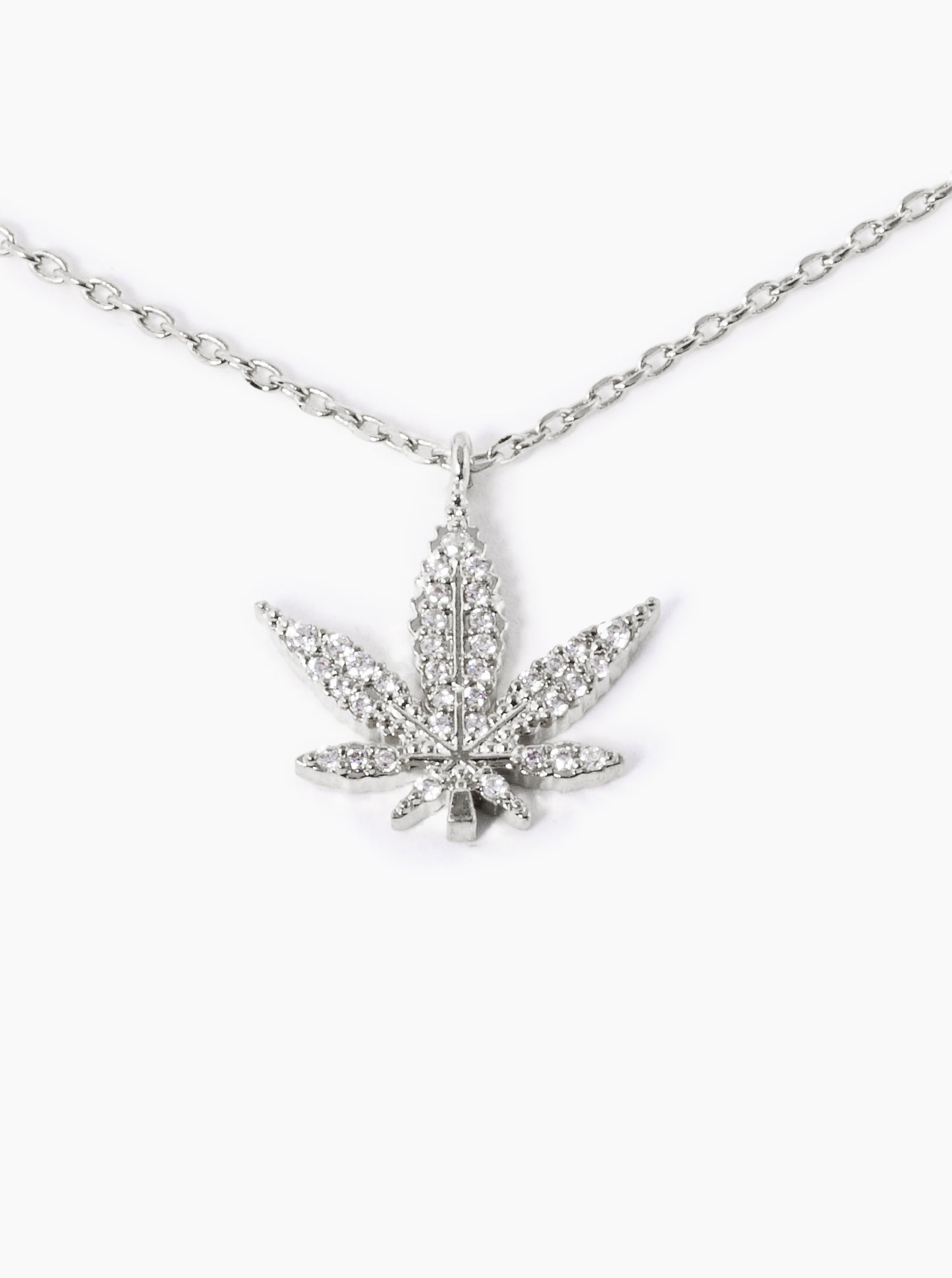 18K Gold Dipped Micro CZ Pave Cannabis Leaf Pendant Necklace