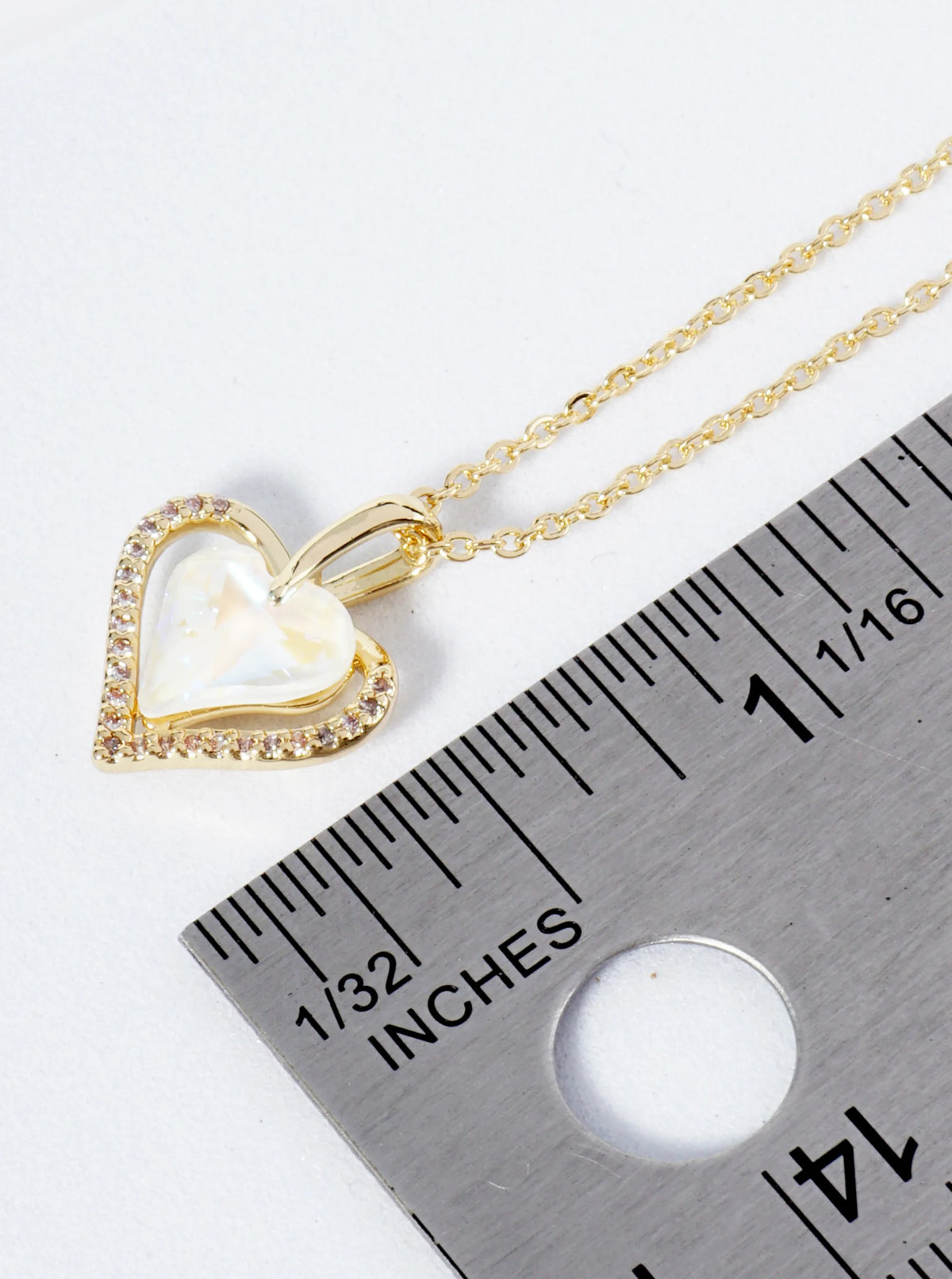 18K Gold Dipped Micro CZ Pave Opal Heart Pendant Necklace