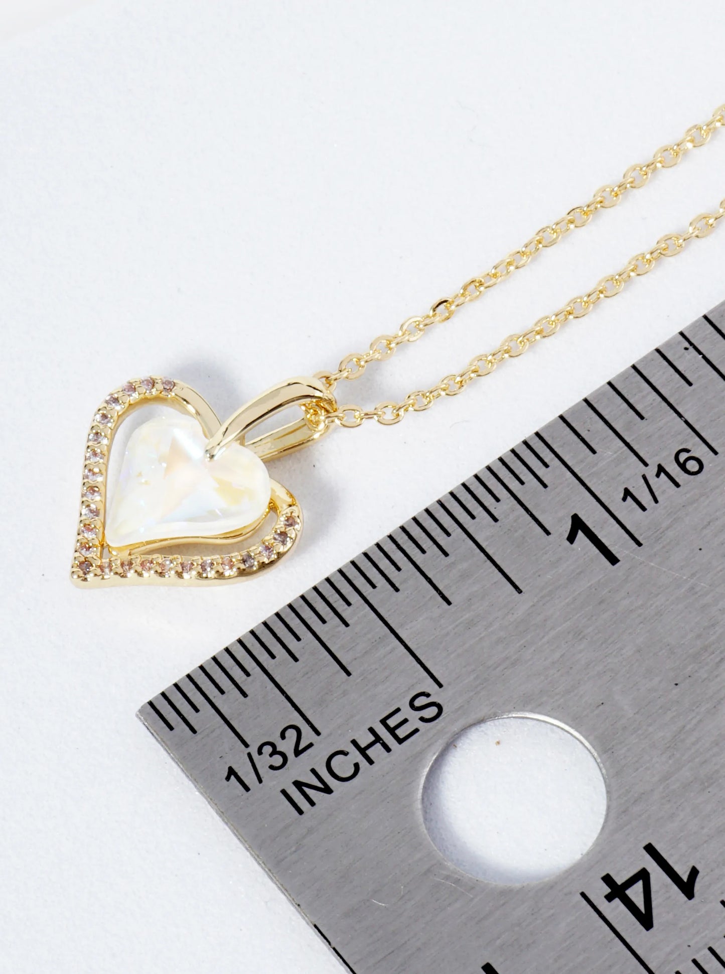 18K Gold Dipped Micro CZ Pave Opal Heart Pendant Necklace