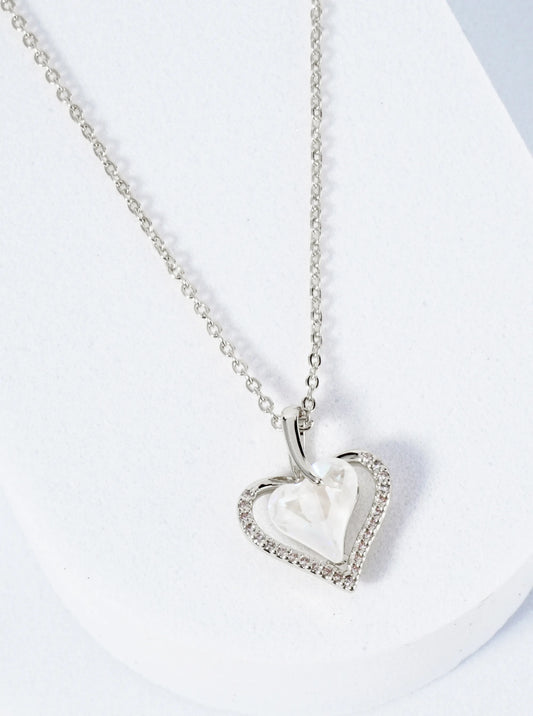 18K Gold Dipped Micro CZ Pave Opal Heart Pendant Necklace